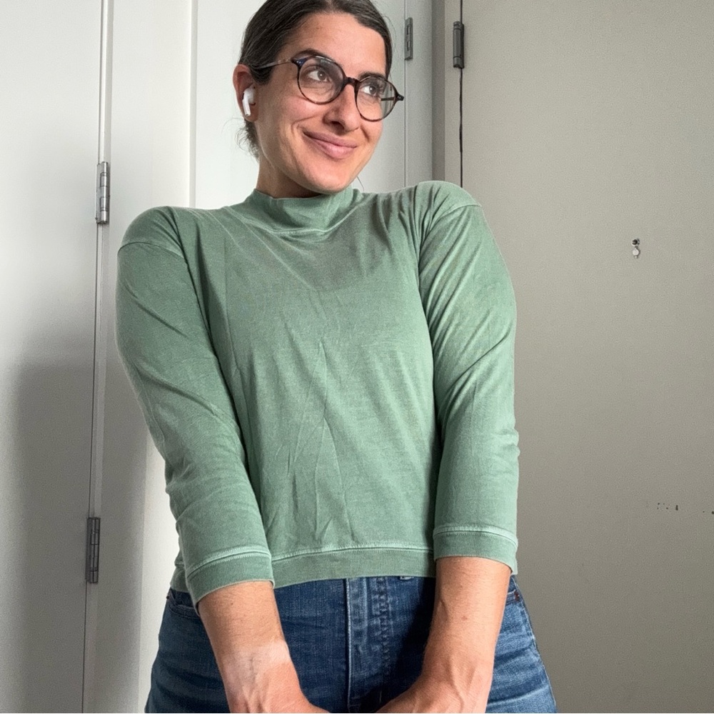 Rivet and Thread Green Mock Neck Sweater with Tailored Fit